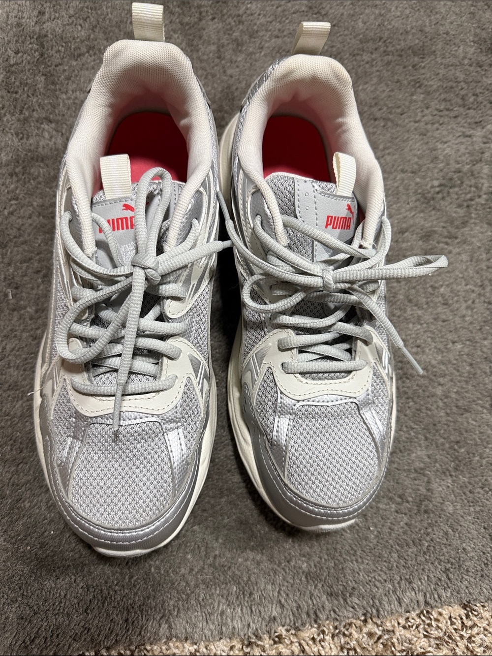 Puma White and Gray Women's Sneakers with Pink Accents